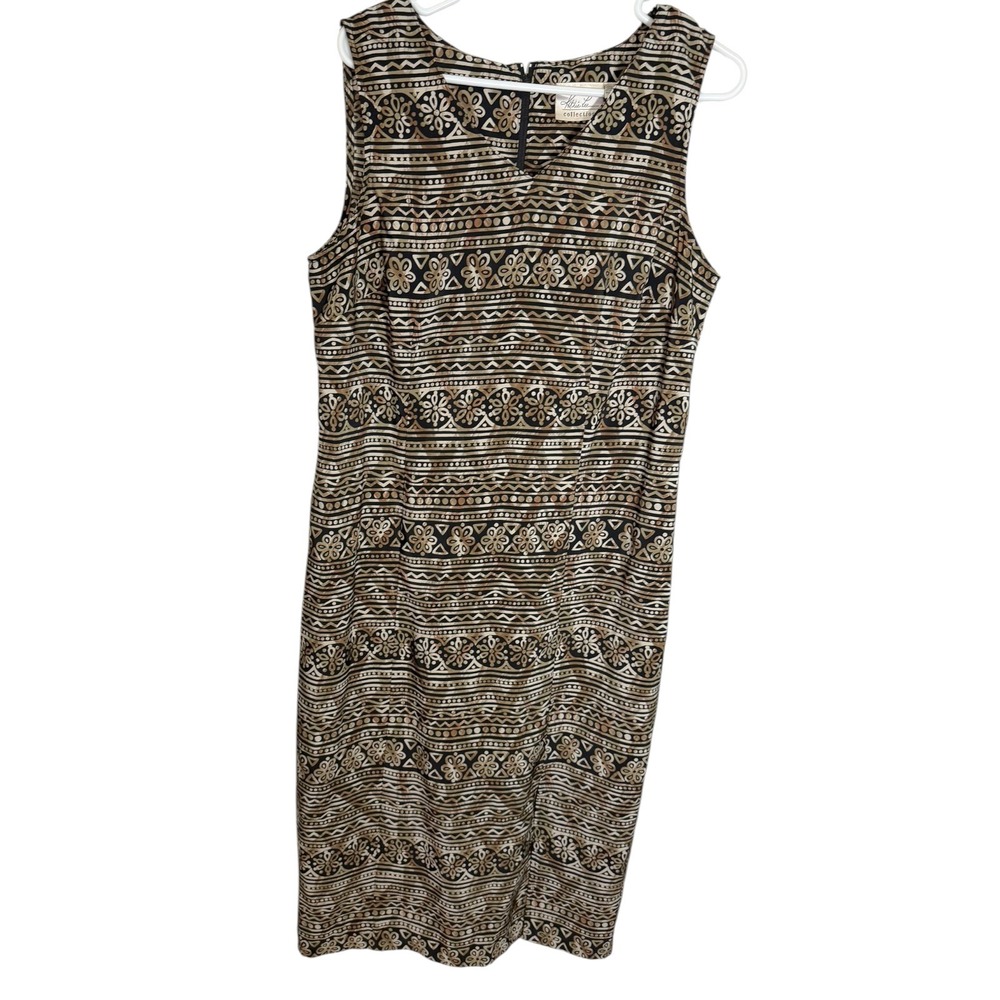 Kathie Lee Collection L Large Gold Black Geometric Floral Sheath Dress KL04-3248